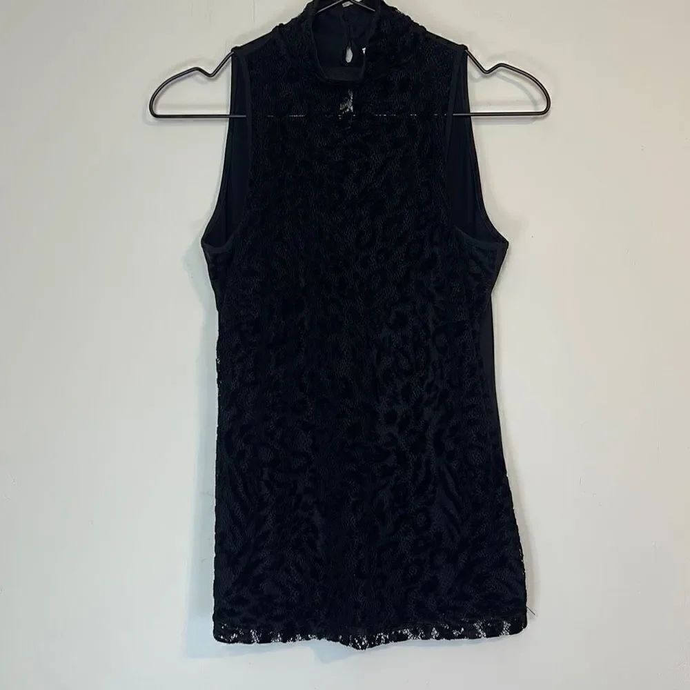 Anne Fontaine Paris Black Mockneck Tank Velvet Leopard 40 6-8